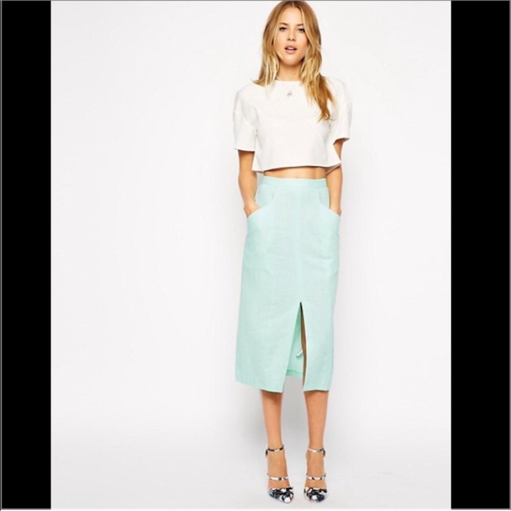 Mint green linen pencil skirt